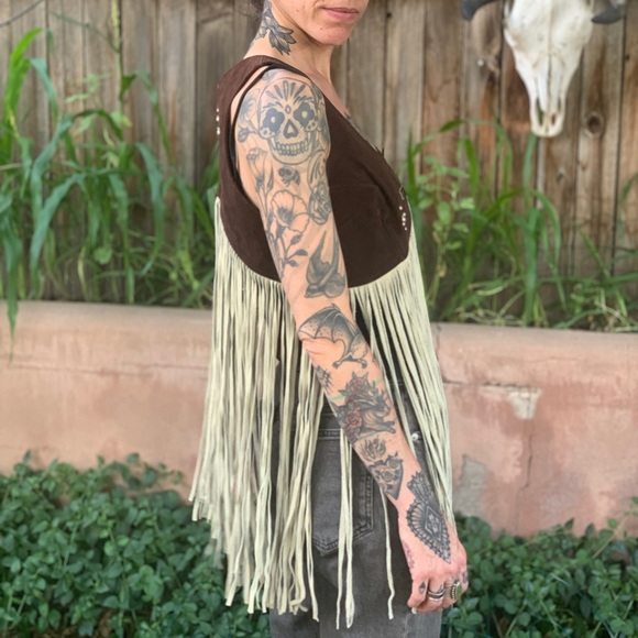 Co-Op Leathers San Francisco Vintage 1970s Leather Fringe Vest Hippie Woodstock - Picture 9 of 14